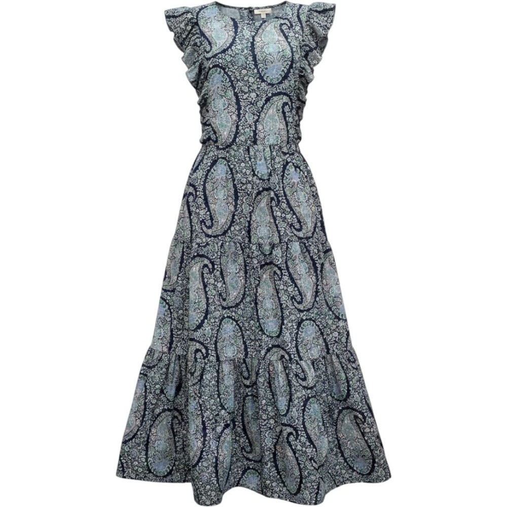 J.Crew Women Maxi Dress Paisley Floral Chiffon 14 Boho Tiered Ruffle Sleeve